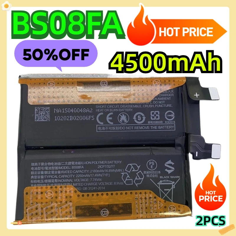 For Xiaomi Black Shark 4 Pro 4Pro / 4S Pro 4SPro PRS-H0 PRS-A0 5RS KSR-A0 New High Quality BS08FA Phone Battery 4500mAh 2pcs