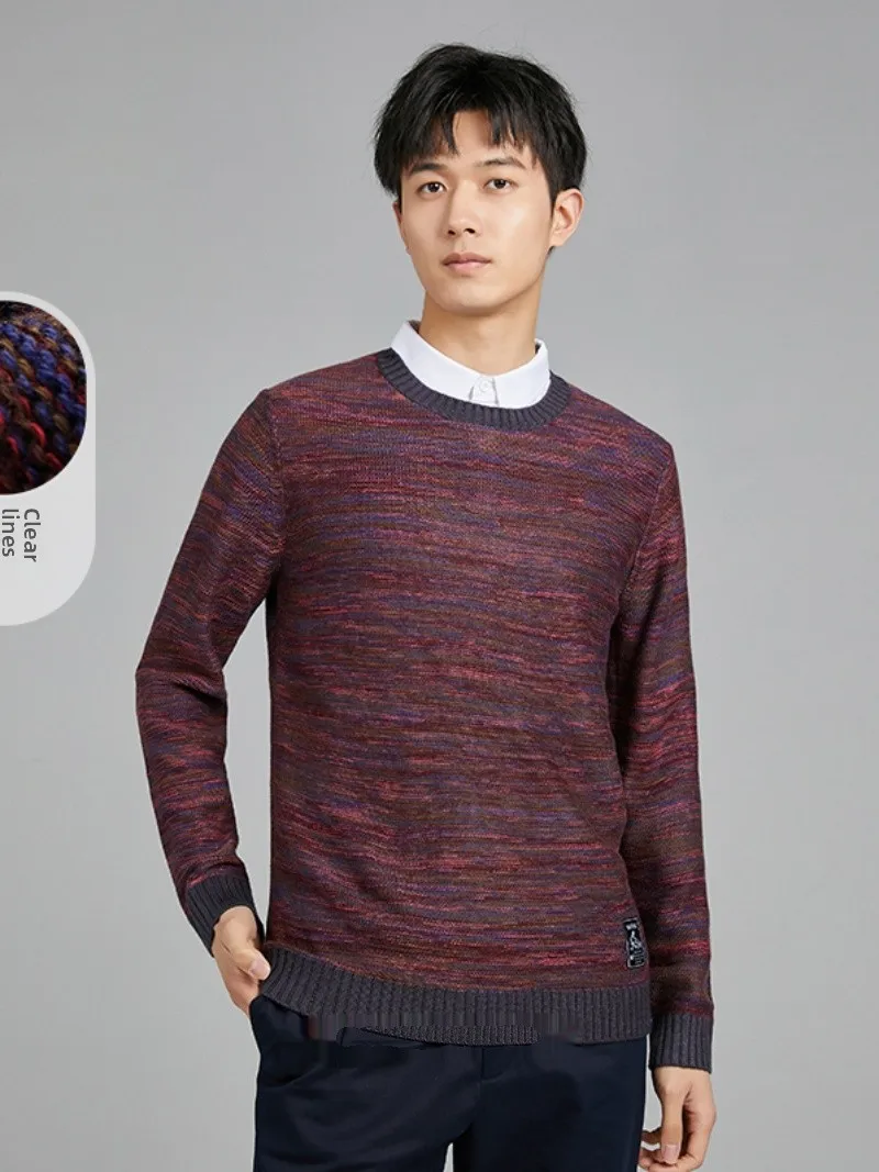 

Модный мужской вязаный свитер Slim Fit: комфортный, эластичный, без логотипа бренда, осенне-зимний, городской стиль, с длинным рукавом, круглый вырез горловины.