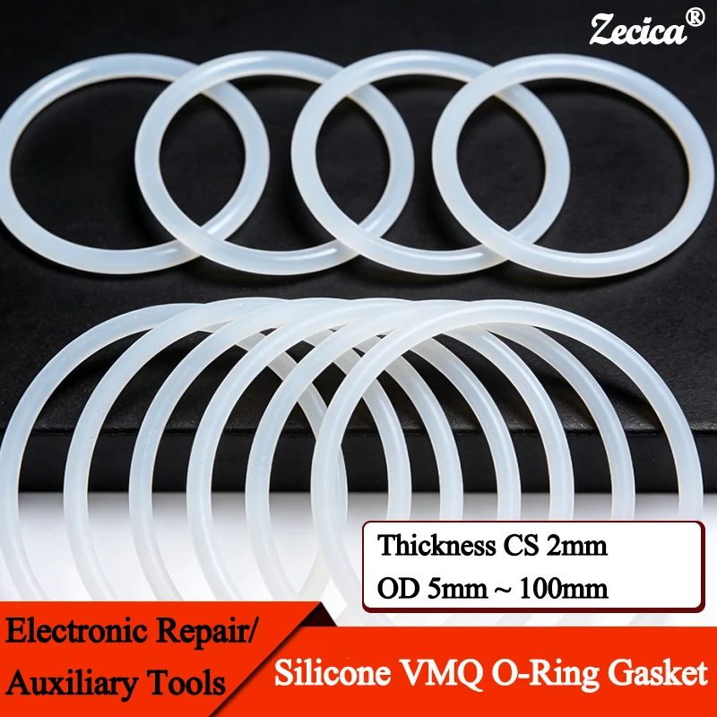 

10/50pcs VMQ O-Ring CS 2mm OD 5mm ~ 100mm White Silicone Food Grade Silicon Rubber Sealing Washer Waterproof Insulated Gaskets