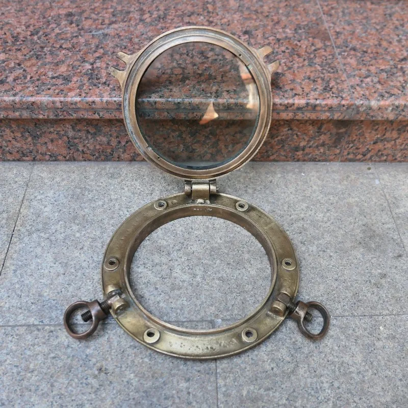 28cm Old Copper Window, Ancient Ship Porthole, Old Fishing Boat Dismantling Old Object, All Copper Material Glass