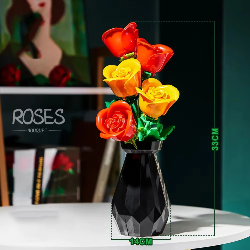 249 個芸術的なローズブーケビルディングブロック花瓶モデルクリエイティブレンガデスクトップ装飾 DIY おもちゃ子供のためのホリデーギフト