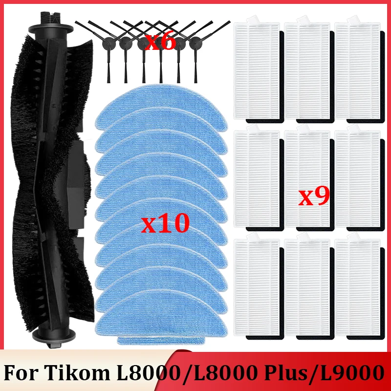 

Replacement Parts for Tikom L9000/L8000 Robot Vacuum Cleaner Spare Parts Accessories Main Roller Side Brushes Filters Mop Pads