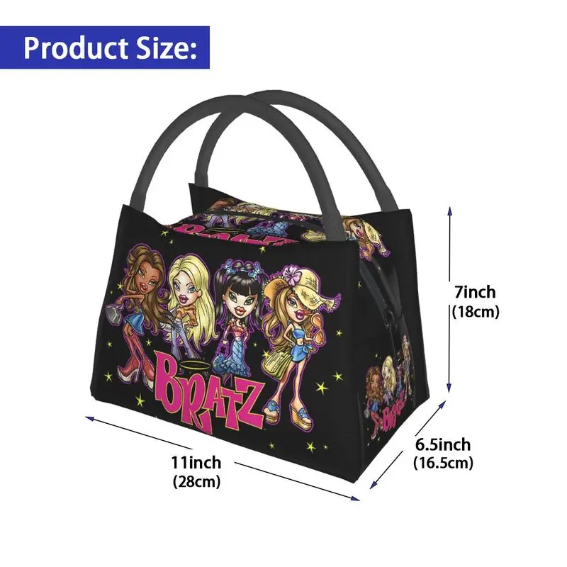 Bratz Rock Angelz Insulated Lunch Tote Bag for Women Anime Animation Resuable Thermal Cooler Food Lunch Box Work Travel