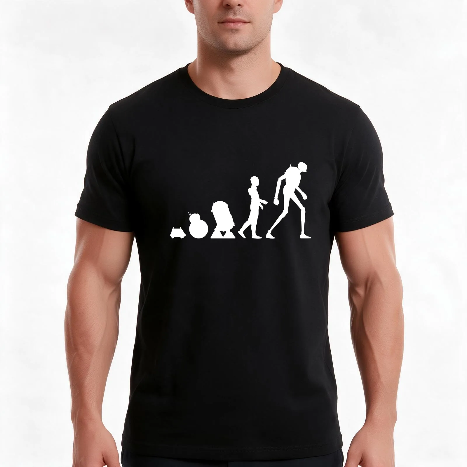 Droid Evolution T-Shirt, Summer Casual Cotton Tee, Oversized Streetwear Tops, Vintage Graphic Print, Loose Fit Short Sleeve