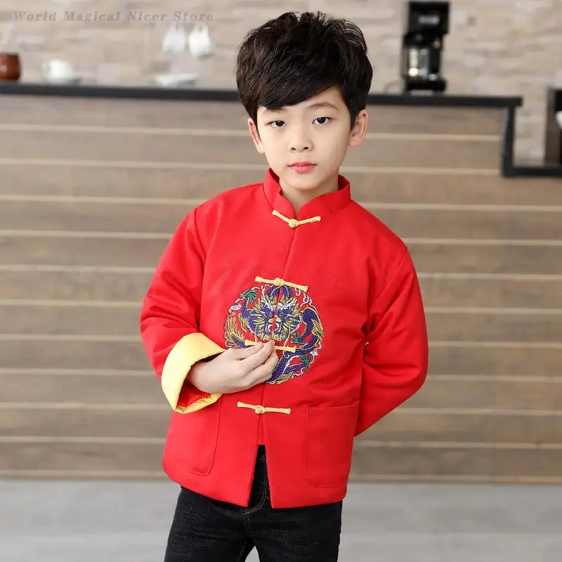 Kids Tradition Chinese Jacket Child Vintage Button Hanfu Coat Chinese New Year Tang Clothes Boys Girls Qipao Top Kong Fu Clothes
