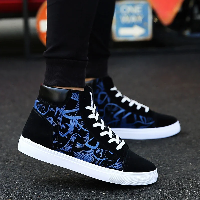 High Top Canvas Shoes for Men Fashion Breathable Cool Street Shoes Male Brand Sneakers Black Blue Red Men\'s Causal Shoes Tenis24