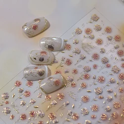 Tomoni 5D Gold Hot Rose Flower Nail Art Stickers Nail Decoration Nail Supplies Cute Pet Cat Sticker Nail Decals Nail Accessories