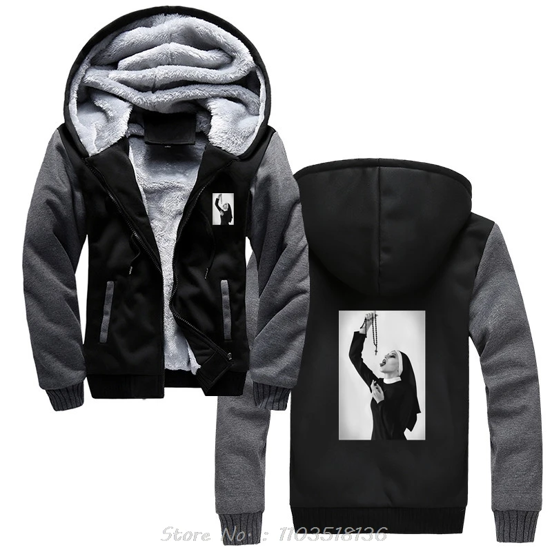 Contrast Nun Smoking Drink Print Hoodie Men's Hoody Casual Cotton Jacket Zip Up Hoodies Fashion Men Clothing Winter Streetwear