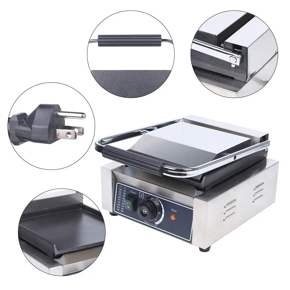 Commercial Electric Panini Press Grill Griddle Plate , Flat Sandwich Steak Maker