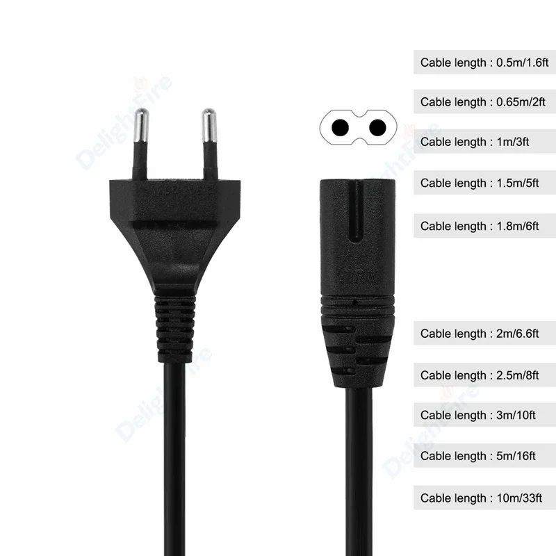 EU Power Extension Cable IEC320 C7 Figure 8 Power Supply Cord for Notebook Laptop Samsung Sony LG TV Monitor PS3 XBox Charger