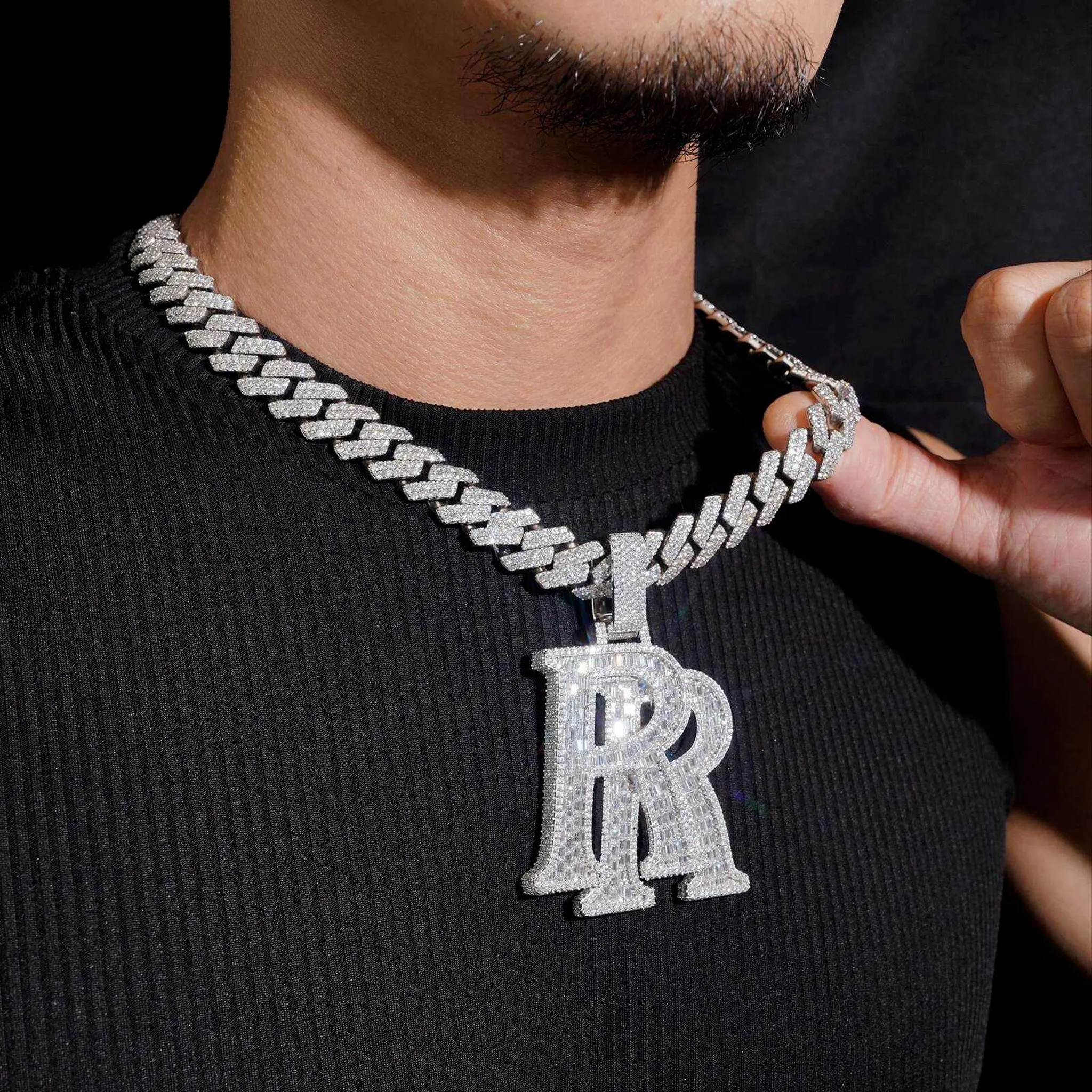 LYEE CYEE New Double R Letter Name Hip Hop Pendant for Men and Women Fashion Street Rap Singer Party Valentine's Day/Commemorative Gift Birthday Gift Best Gift for Good Friends