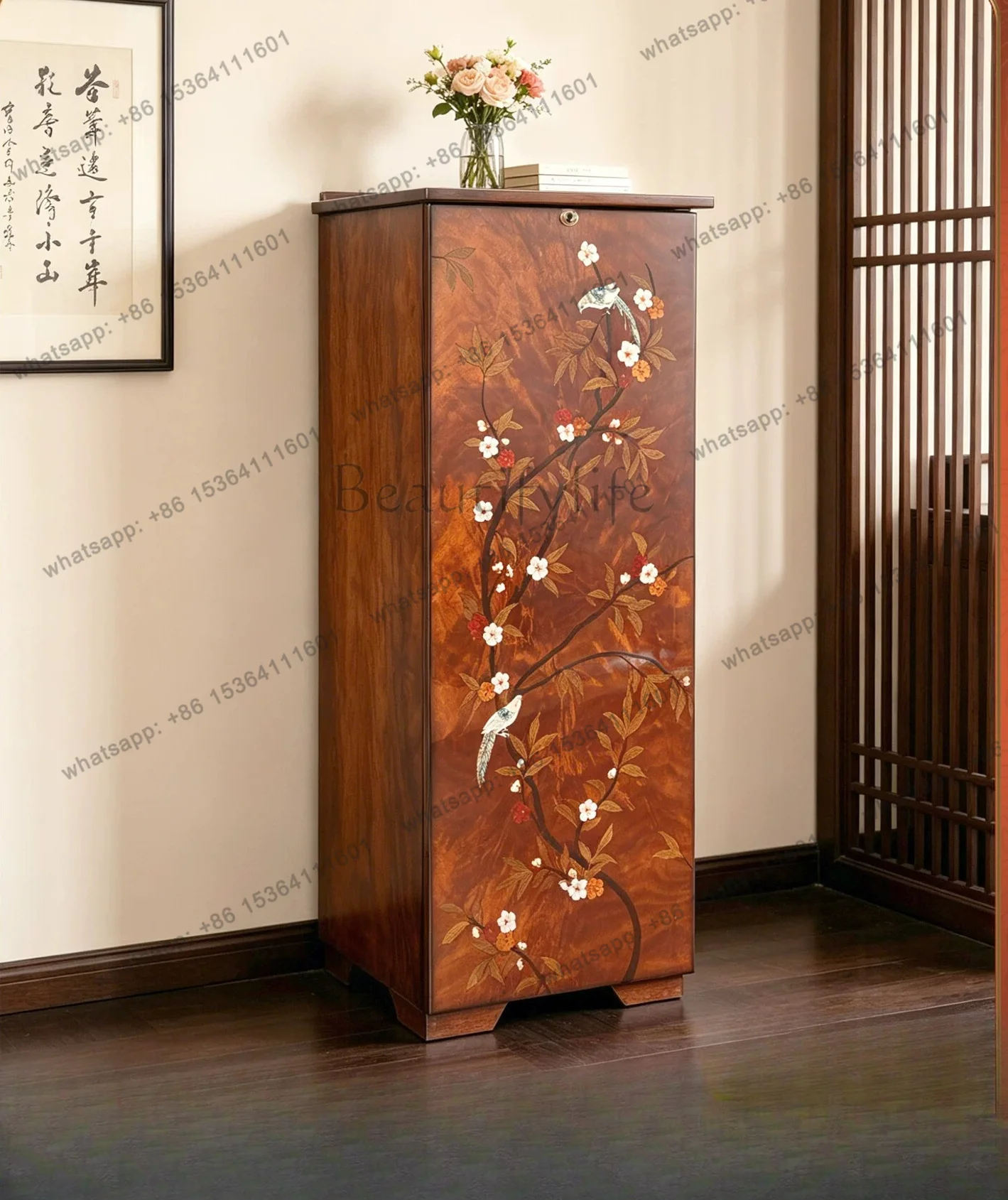 New solid wood nut jewelry cabinet with lock multi-layer drawer storage medium antique storage cabinet