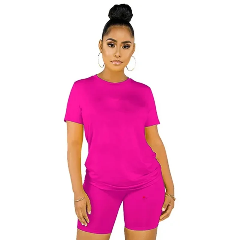 2024 2 Piece Set for Women Sexy Skinny Solid Clothes Stretch Office Ladies Short Summer Outfit T-shirt Vintage Aesthetic Shorts