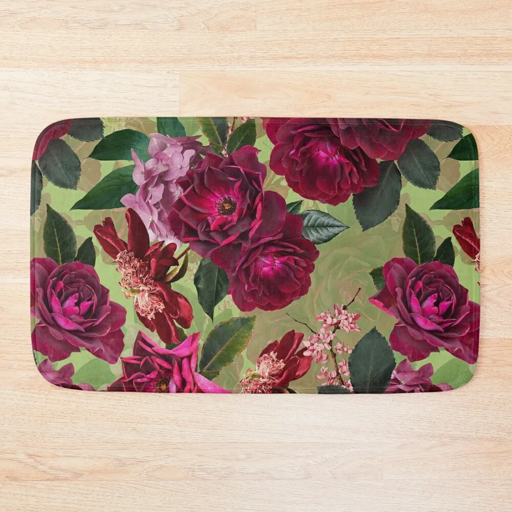 

Antique Green Botanical Flower Rose Botanical Garden Nightgarden Bath Mat Floors Carpet Bathroom Toilet Floor Mat