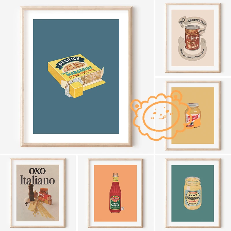 Retro Food Painting Poster Margarine Mayonnaise Ketchup Canvas printing Home Living Room wall Art decoration frameless painting