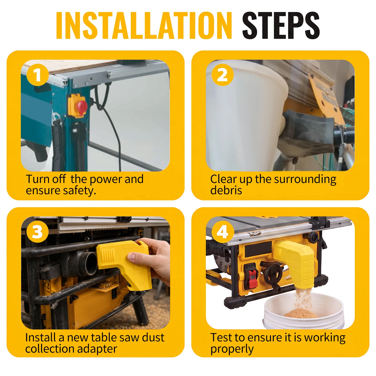 Table Saw Dust Collection Adapter Direct To Bucket No Vacuum Needed For DeWALT DW745 DWE7485 DWE7491RS Snap On Hook Woodworking view 6