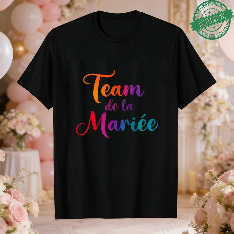 Future Bride Team French Women T-Shirts Colorful Gradient Print Tops for Single Farewell Bridal Party Hen Night Wedding Squad