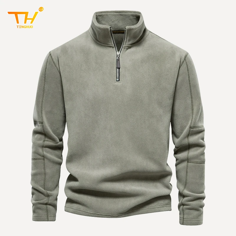 Hoodie men's fleece thick sweatshirt men's stand-up collar zip jumper military outdoor hiking camping long sleeve T-shirt top