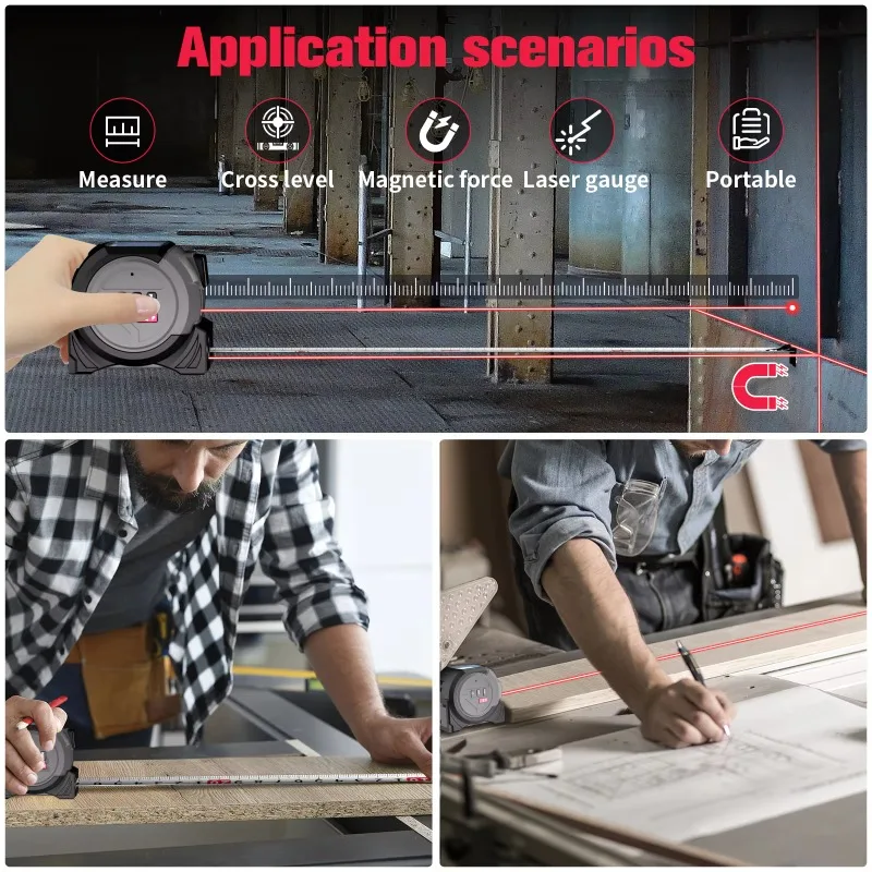 شريط قياس ليزر متعدد الوظائف 3 في 1، شريط ليزر رقمي بطول 40 مترًا مع شريط عارضة