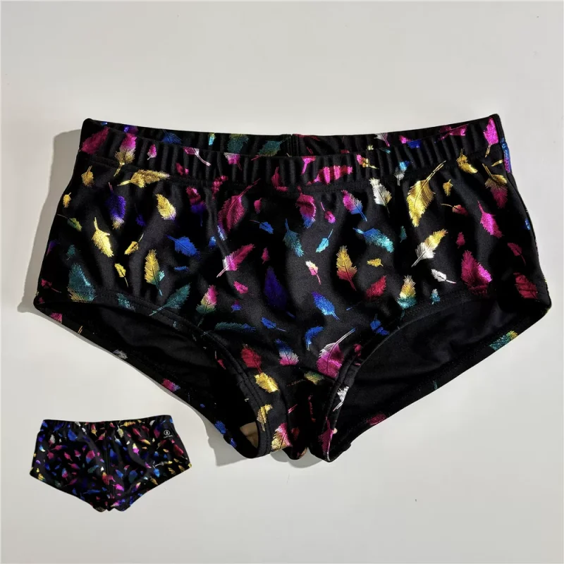 Men Sexy Glossy Print Swim Trunks Professional Training Racing Swimwear Quick Dry Board Shorts Swimming Beach Pool