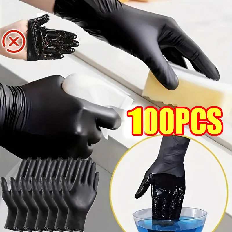 Guantes desechables de nitrilo negro sin látex, guantes de PVC para limpieza del hogar, industria del coche, jardinería, cuidado de mascotas, herramientas de cocina, 10-100 Uds.