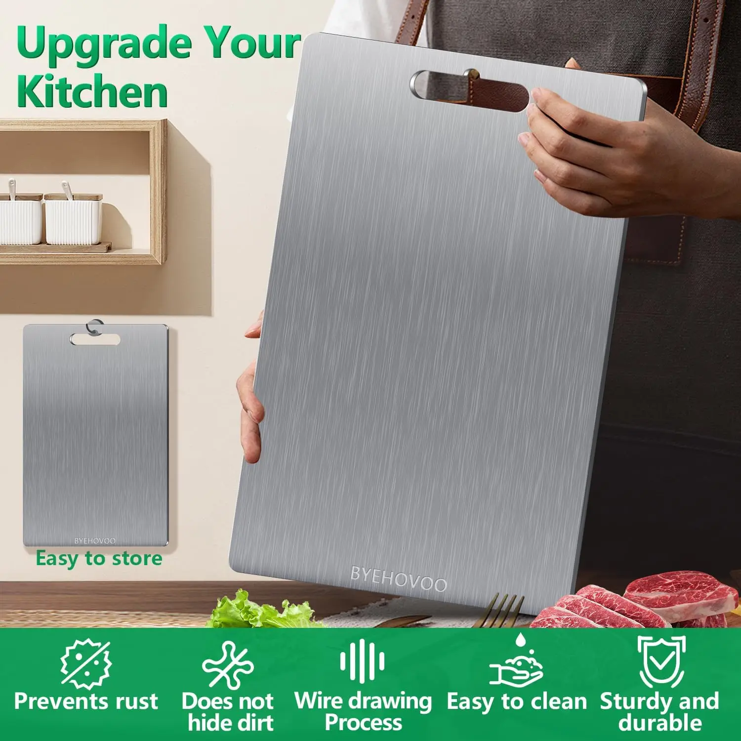 Conjunto de tábua de corte de titânio dupla face de 3 peças, seguro para máquina de lavar louça e fácil de limpar para cozinha e acampamento