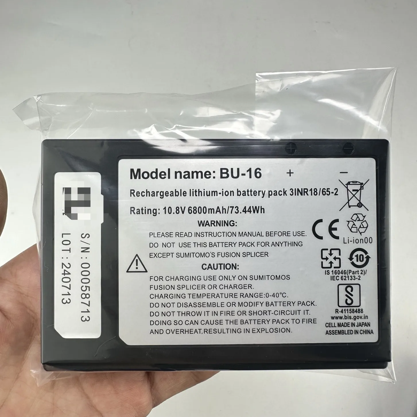 BU-11 BU-16 Replacement Battery Compatible With Sumitomo Mainline Fiber Fusion Splicer T600C T71C T81C T82C Z1C Q101