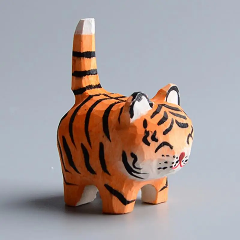 

Cute Tiger Carving Statue Table Ornaments Handmade Miniature Desk Animal Decoration Crafts Children Gift Wooden Sculpture