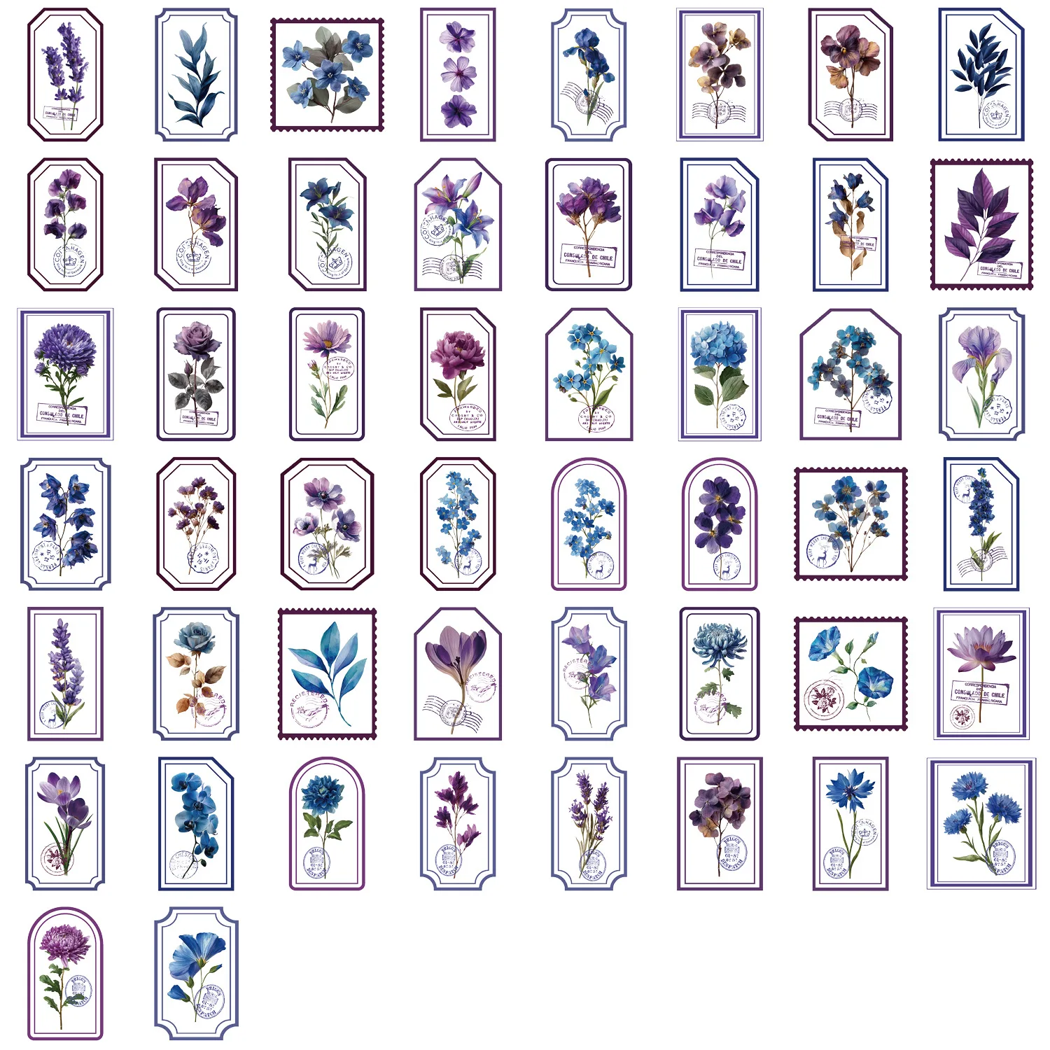 50 قطعة من ملصقات نباتات الأزهار العتيقة ذات اللون الأرجواني والديكور الإبداعي الجمالي ومستلزمات دفتر الملاحظات اليدوية وملصقات الملصقات #4