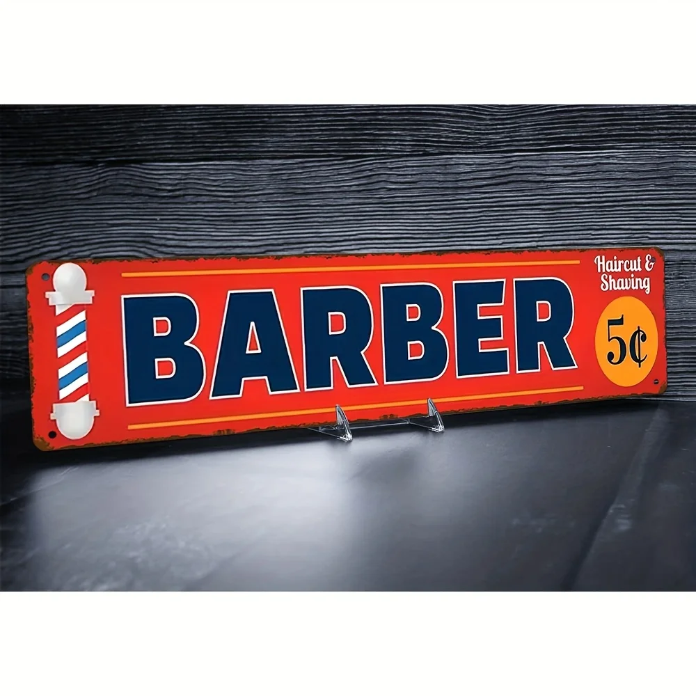 2D Flat - Vintage Barber Metal Sign Wall Art,Eye-Catching Red And Blue Lettering, And Dustproof, Suitable for Home, Bars