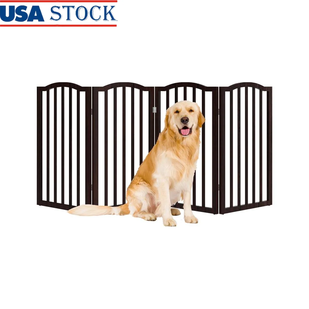 

4-Panel Foldable Indoor Pet Gate Freestanding Dog Barrier Doorways Hallways Stairs Adjustable Pet Fence Lightweight MDF