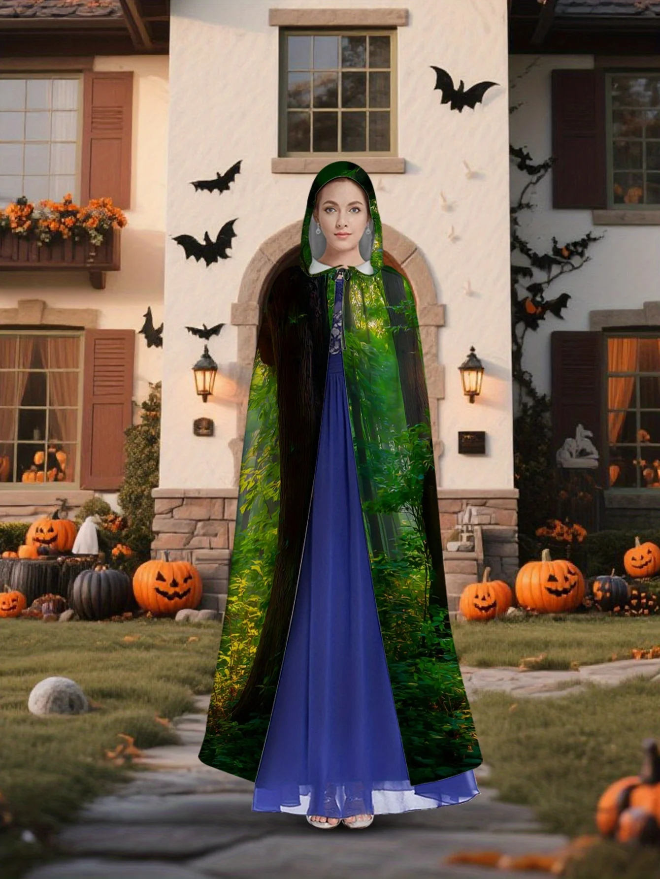 Customization 1pc LianyaoShi Selection 2D Flat Printing Elegant Hooded Cape Enchanted Forest Path Sunlight 100% Polyester New Ye