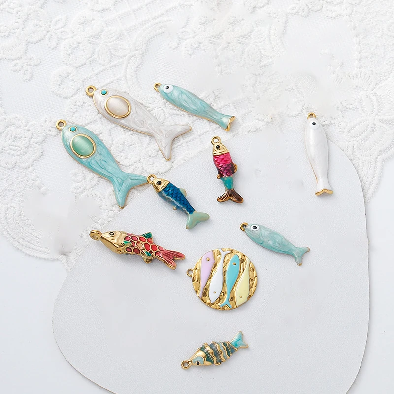 2 Stück Edelstahl-Ozean-Anhänger, Emaille-Fisch-Anhänger mit Perlmutteffekt für DIY-Ohrringe, Halsketten, Armbänder, Schmuckherstellung, Zubehör – Detail 6