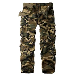 2025 Men Camouflage Cargo Pants Multi-pocket Tactical Combat Trousers Loose Cotton Outdoor Workwear Casual Pants NO Belt