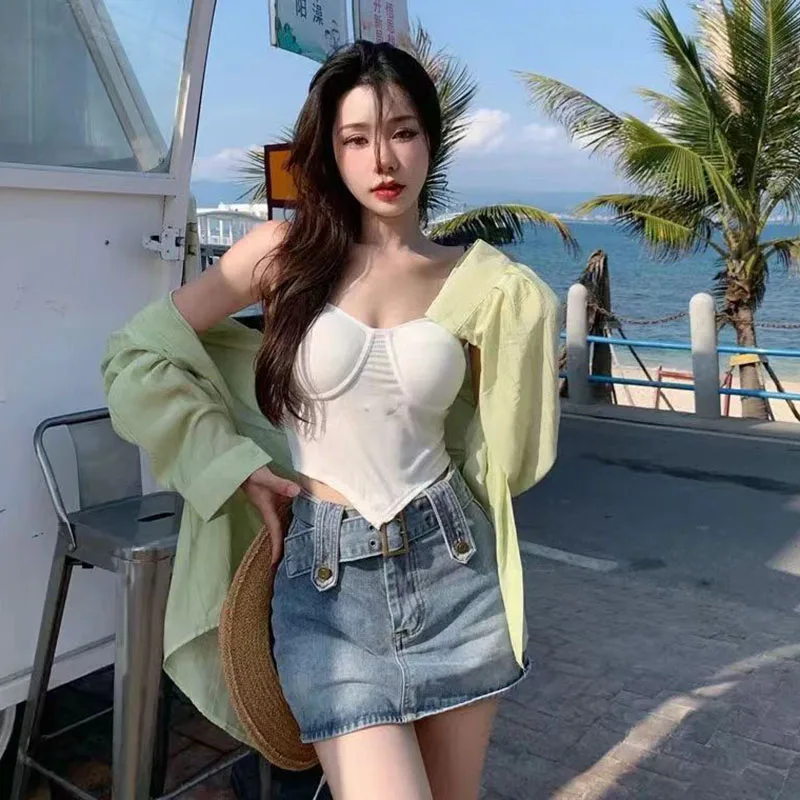 Thin Long Sleeve Sunscreen Shirt Woman Korean Fashion Back Split Lace Up White Shirts Women Casual Loose Holiday Beach Blouse