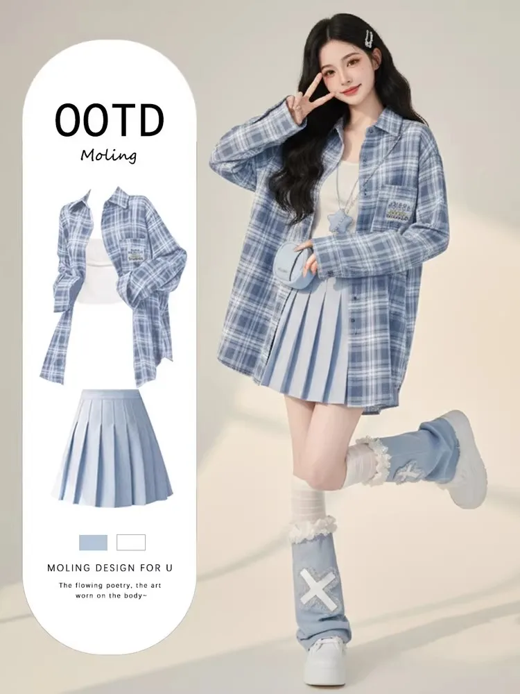 

Korean College Sle Dopane irt Pleated Skirt Women's Beautiful Tee-piece Set Early Spring New Sle Slimming High Waist