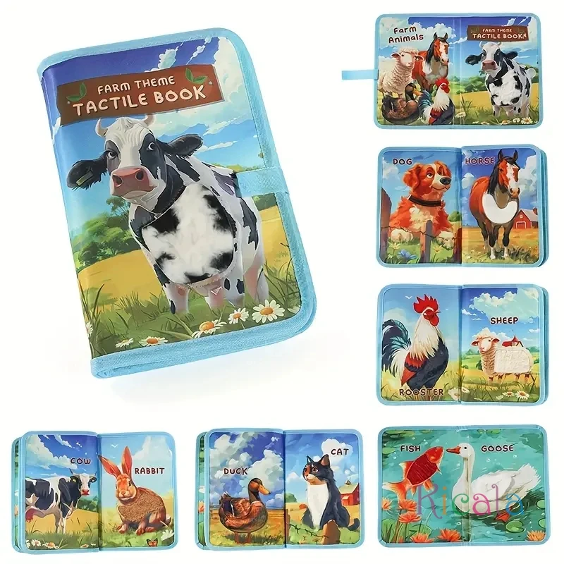 Libro interactivo táctil de animales para bebé, rompecabezas de Aprendizaje Temprano, libro de cuentos de tela con mono tigre, juguetes de desarrollo sensorial, regalo