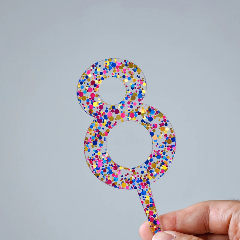 3,4 Zoll Acryl-Zahlen-Kuchenaufsatz, bunt, glitzernd, digital, 0–9, für Kinder, alles Gute zum 1. Geburtstag, Party, Jahrestag, Kuchendekorationen – Detail 11
