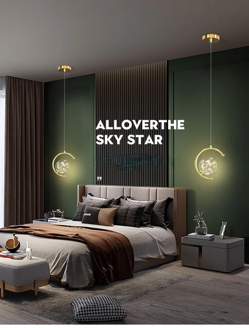 

LED Modern Gold Pendant Light Lighting for Living Dining Room Bedside Bedroom Indoor Decor Hanging Lamp Fixture Star Luminaire