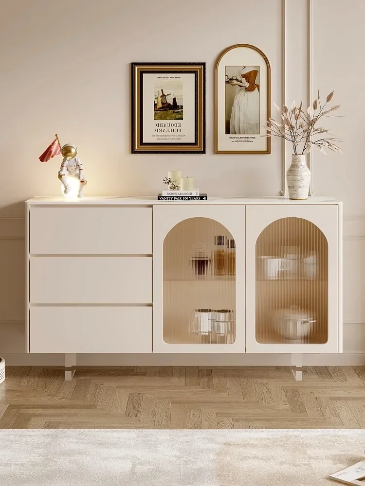 

French Cream Wind Suspension Side Cabinet Modern Simple Ultra-thin Solid Wood Entrance Cabinet