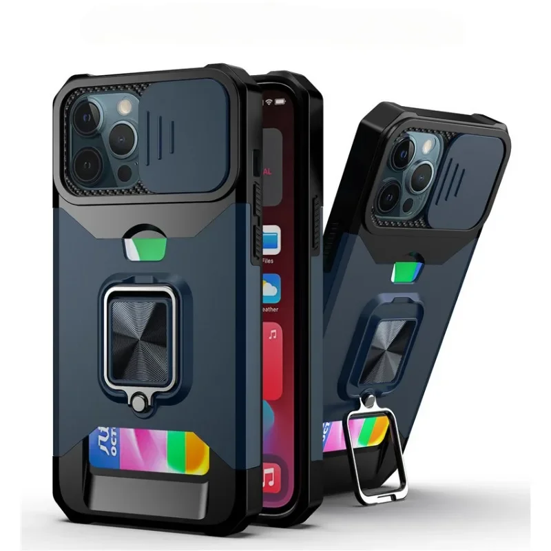 360° Magnetic Holder Phone Case for IPhone 16 15 14 13 12 Mini 11 Pro Max XS XR 7 8 Plus Ring with Card Holder Protective Cover