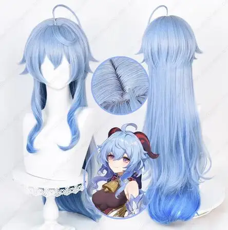 

Ganyu Cosplay Wig 90cm Long Blue Gradient Wigs with Bangs Heat Resistant Synthetic Hair Simulated Scalp Wigs