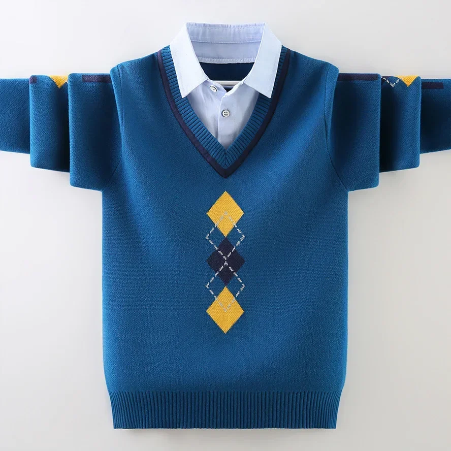 Children's Sweater Spring Autumn Boys Knit Cardigan  New Boby Cotton Coat Fashion Shirt Collar Splice Kids Tops Teen Clothes