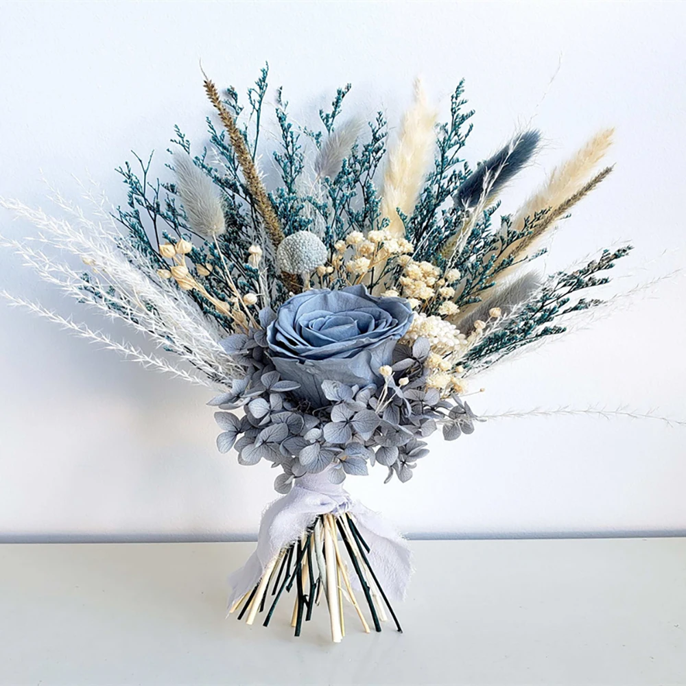 

Natural Dried Flower Blue Bridal Bouquet Wedding Bouquets Wedding Decoration Bouquet Dried Real Flowers Decor Artificial Plants