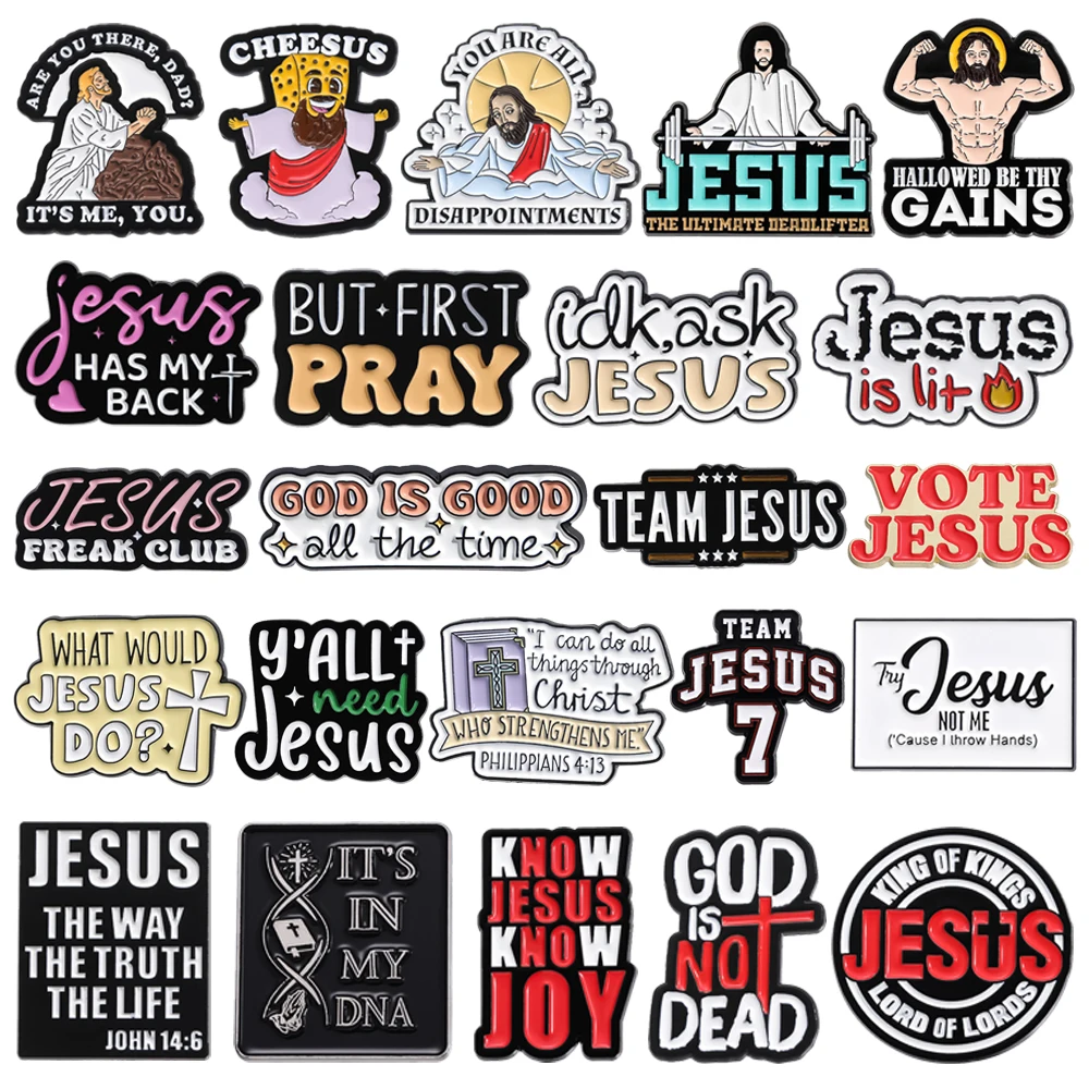 Vote JESUS Enamel Brooch GOD IS GOOD All The Time,Hallowed Be Thy Gains Badges Punk JESUS FREAK CLUB Lapel Pins Jewelry Gifts