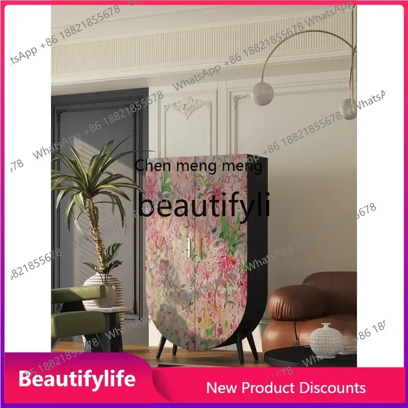 

CC French Style Painted Art Solid Wood Wardrobe Creative Storage Cabinet Large Capacity Double Door Storage Cabinet