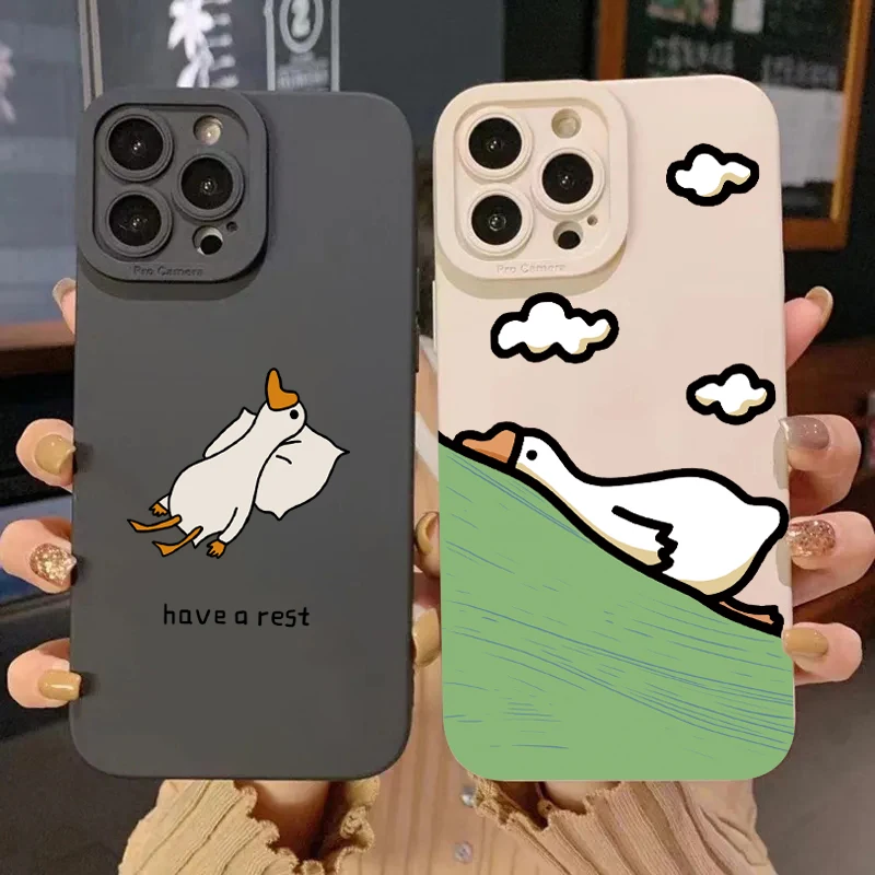 Cute Cartoon Duck Silicone Phone Case For iPhone 15 14 13 12 11 16 Pro Max XS XR X 7 8 Plus SE 13 Mini Shockproof Soft Cover