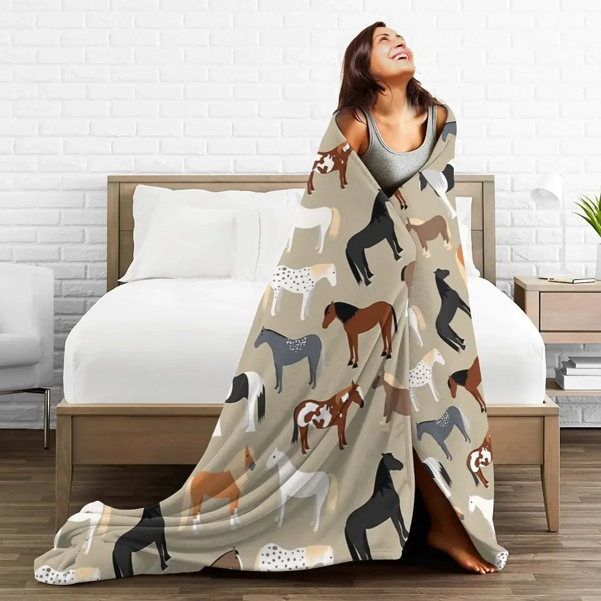 Horse Breeds Pattern Blanket Soft Warm Flannel Throw Blanket Bedspread for Bed Living room Picnic Travel Home Sofa