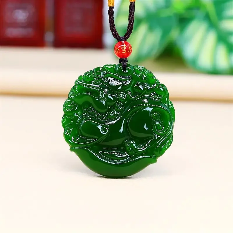 

Jade Pixiu Pendant Gemstone Amulets Men Green Pendants Necklace Stone Charm Jewelry Carved Natural Man Jasper Gift Fashion