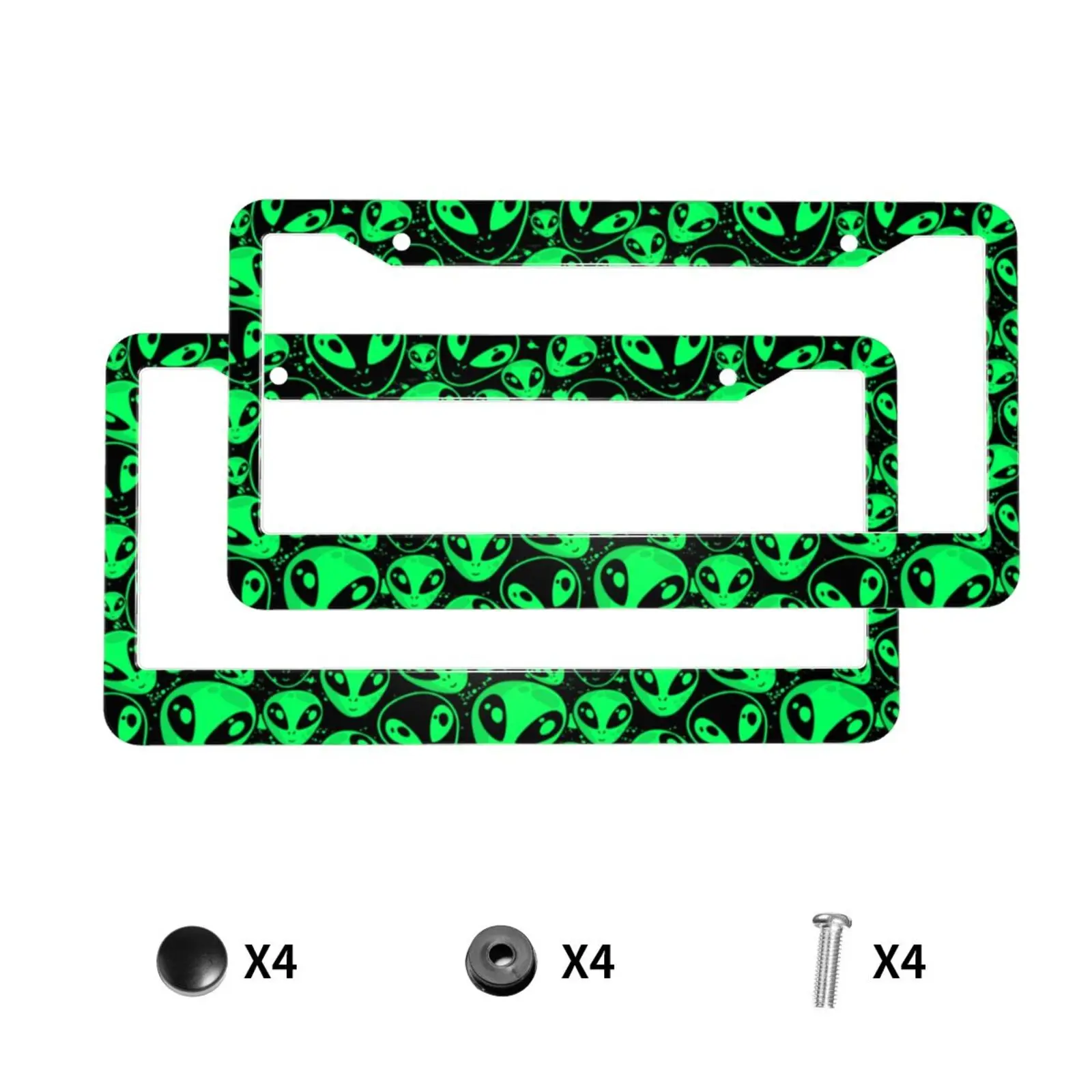Green Alien UFO Pattern License Plate Holder Car Accessory, Rust-Proof Waterproof Car Decorative Tag Frames for Standard US